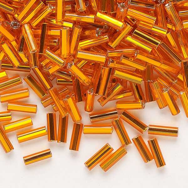 Bead, Preciosa Ornela Czech glass, bugle bead, pkg/50g, 1/4 inch, silver-lined transparent orange, (97000). image number 0