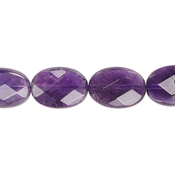 Bead, amethyst (natural), 14x10mm hand-cut faceted flat oval with 0.5-1.5mm hole, B grade, Mohs hardness 7. Sold per 15-1/2" to 16" strand. image number 0