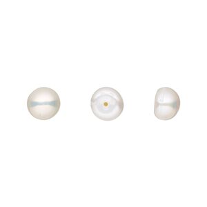 Pearl, White Lotus™, cultured freshwater (bleached), white, 6.5-7mm half-drilled button, B grade, Mohs hardness 2-1/2 to 4. Sold per pair.