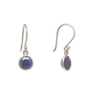 Earring, Create Compliments®, black sapphire (heated) and sterling silver, 21mm round with fishhook ear wire, 21 gauge. Sold per pair.