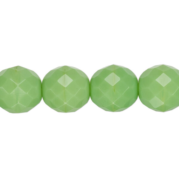 Bead, Czech fire-polished glass, pkg/15-1/2 to 16 inches, 12mm faceted round, opaque green, (53200). image number 0