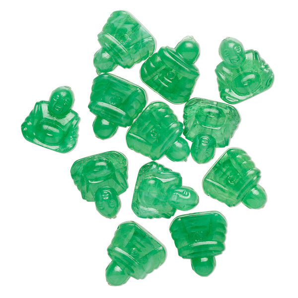 Bead, acrylic, translucent green, 20x17mm-21x18mm 3D Buddha. Sold per pkg of 12. image number 0