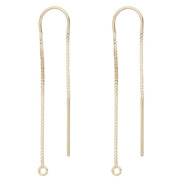Ear thread, 14Kt gold-filled, 3-1/2 inch box chain with U-shape and open loop. Sold per pair. image number 0