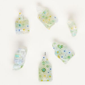 Bead, millefiori glass, clear and translucent multicolored, 18x11mm-24x14mm half-drilled turtle. Sold per pkg of 6.