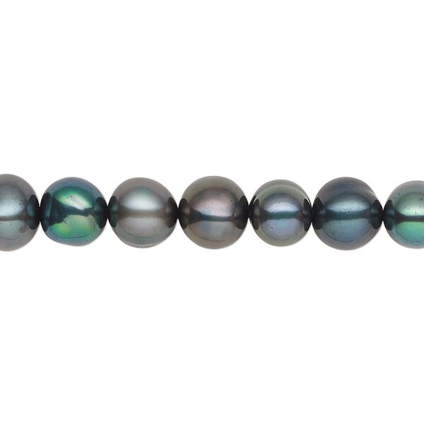 Pearl, cultured freshwater (dyed), iris green, 7-8mm semi-round, C grade, Mohs hardness 2-1/2 to 4. Sold per 16-inch strand. image number 0