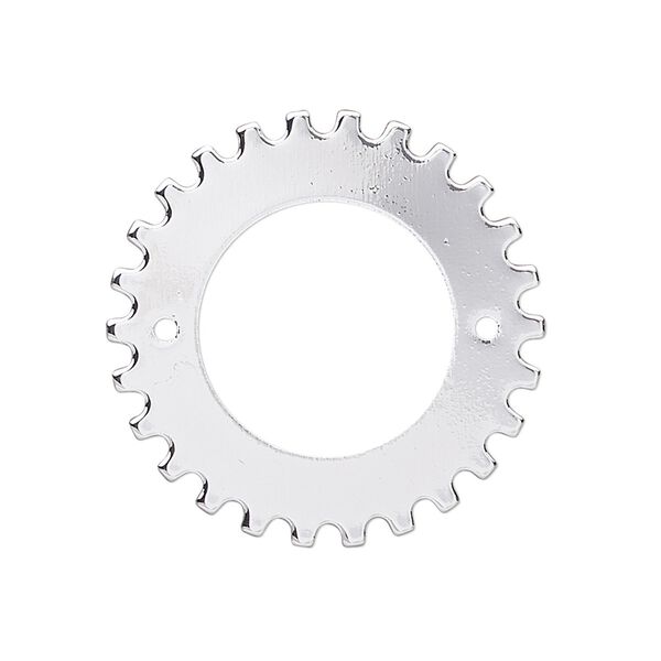 Component, silver-finished steel, 29mm gear with 18mm rivoli setting and 2 holes, 16.5mm center hole. Sold per pkg of 6. image number 0