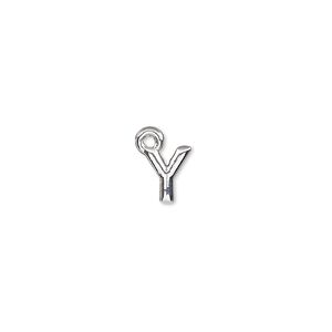 Charm, silver-finished "pewter" (zinc-based alloy), 8x7.5mm alphabet letter Y. Sold per pkg of 2.