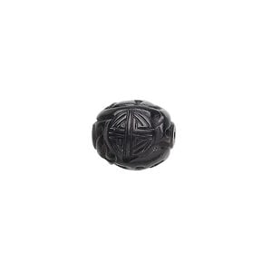 Jet 1pkg2, hand-carved oval bead natural 13x11mm
