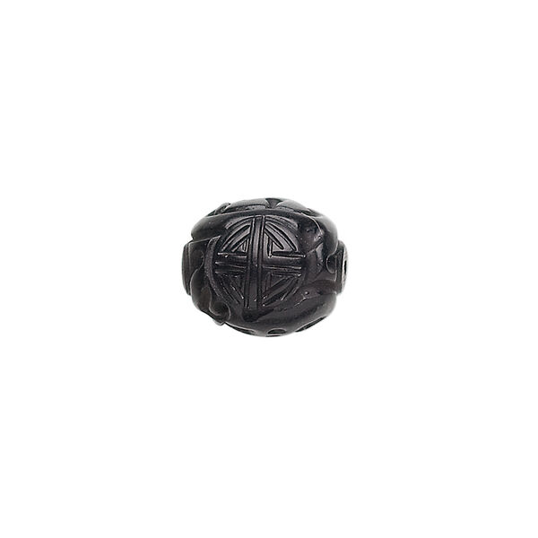 Jet 1pkg2, hand-carved oval bead natural 13x11mm image number 0