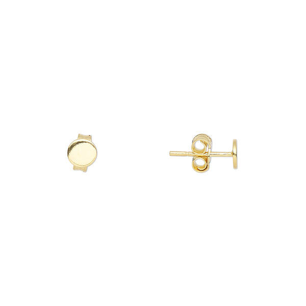 Earstud, "vermeil", 4mm flat pad. Sold per pkg of 2 pairs. image number 0