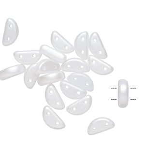 Bead, Preciosa, Czech pressed glass, opaque white pastel pearl, 8.5x3mm half moon with (2) 0.8-0.9mm holes. Sold per pkg of 20.