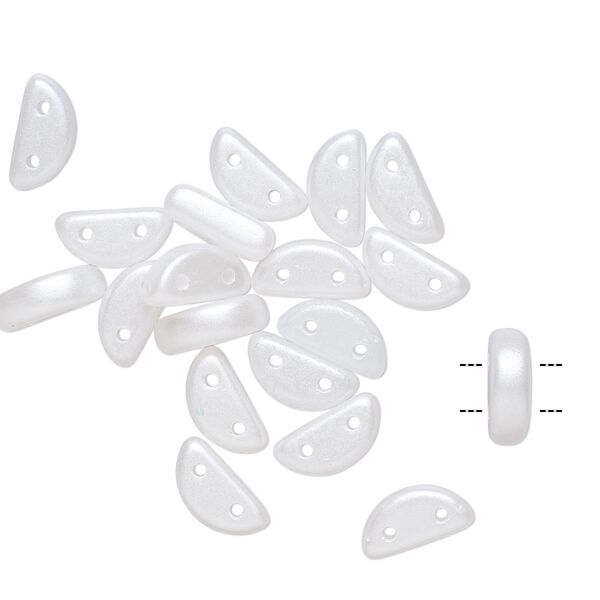 Bead, Preciosa, Czech pressed glass, opaque white pastel pearl, 8.5x3mm half moon with (2) 0.8-0.9mm holes. Sold per pkg of 20. image number 0