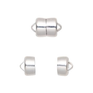 Clasp magnetic 1pkg12 silver-plated, 8.6x7.7mm barrel, brass Mag-Lok® 1-strand