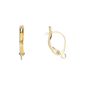 Ear wire leverback 1pkg10 gold-plated, 17mm / open loop, brass 5 pair