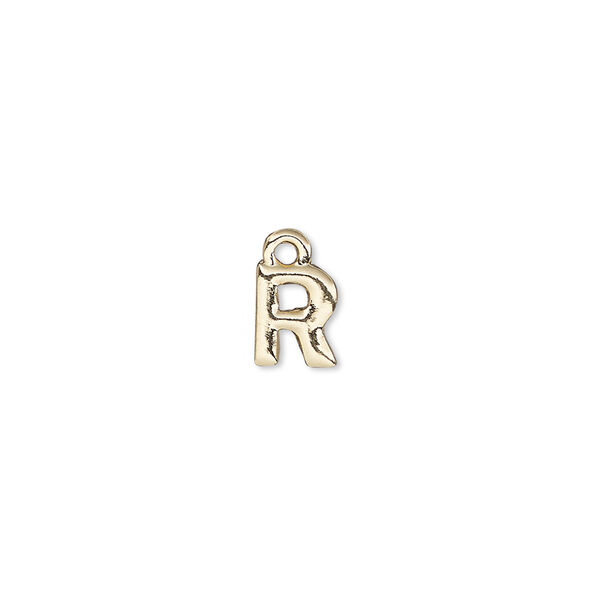 Charm, gold-finished "pewter" (zinc-based alloy), 7.5x6mm alphabet letter R. Sold per pkg of 2. image number 0