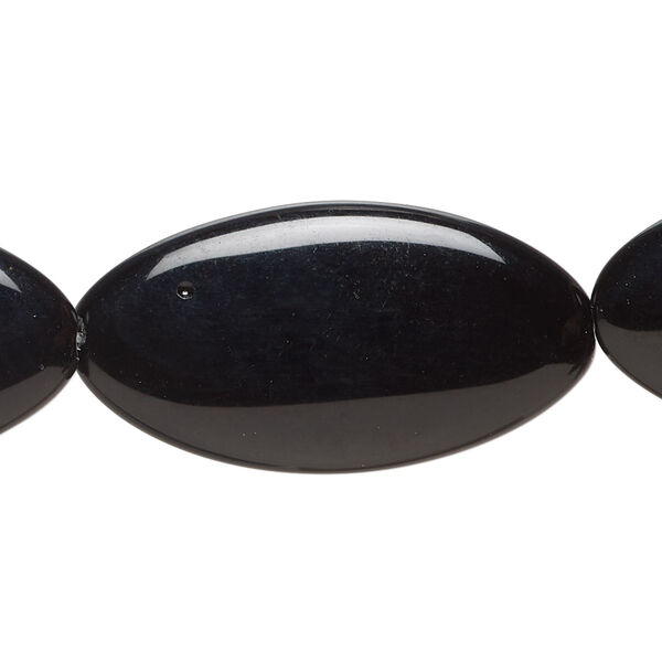 Bead 1pkg1 glass, opaque black, 34x18mm-35x18mm puffed marquise, 15 inches. image number 0