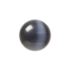 Cabochon, cat's eye glass (fiber optic glass), black, 20mm calibrated round, quality grade. Sold per pkg of 4.