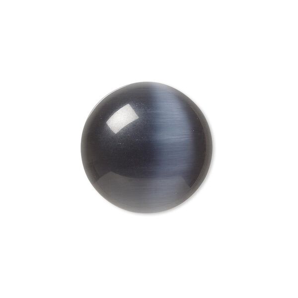 Cabochon, cat's eye glass (fiber optic glass), black, 20mm calibrated round, quality grade. Sold per pkg of 4. image number 0
