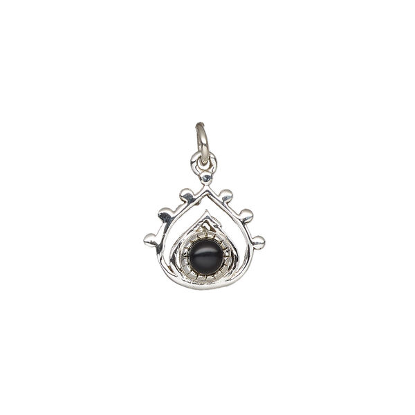 Black onyx / sterling silver 1pkg1, antiqued open teardrop drop 13x12.5mm image number 1