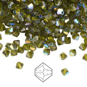 Bead 144pk olivine AB, Preciosa Czech crystal 4mm bicone