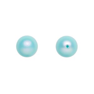 Pearl 100pk iridescent light turquoise, Swarovski® 10mm half-drilled round 5818