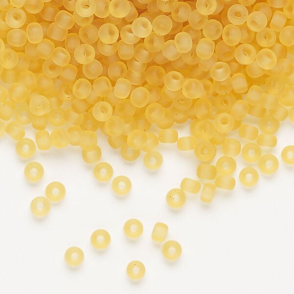 Seed bead, Miyuki, glass, pkg/50g, #8 rocaille, translucent matte light topaz (RR-132F). image number 0