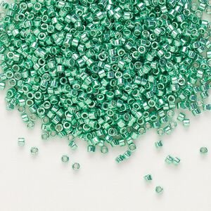 Seed bead, Delica®, glass, pkg/250g, #11 round, opaque galvanized dark mint green (DB-0426).