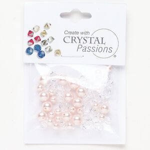 Crystal / crystal pearl 1pkg50 Crystal Passions® bicone bead / round pearl mix crystal clear / rosaline 4mm / 6mm 5810 / 5328