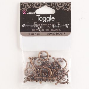 Clasp mix toggle 1pkg35, antique copper-finished steel 1-strand