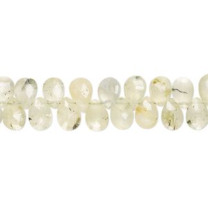 Prehnite 1pkg1, hand-cut top-drilled faceted puffed teardrop bead natural 7 inch 6x4mm-8x6mm