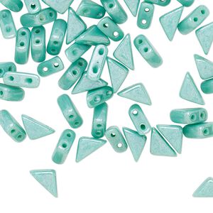 Bead, Tango™, Czech pressed glass, opaque shimmer green turquoise, 8x6x6mm triangle with (2) 0.7-0.8mm holes. Sold per 10-gram pkg, approximately 65 beads.