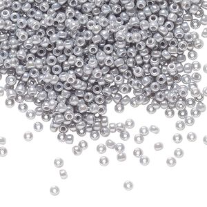 Seed bead, Miyuki, glass, pkg/25g, #11 rocaille, opaque luster ghost grey, (RR-443).