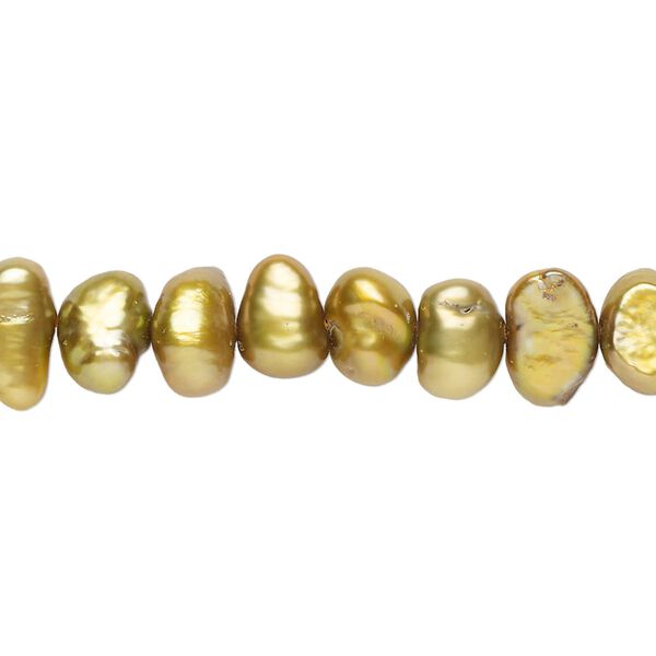 Freshwater pearl 1pkg1, flat-sided rice, 15 inch dark golden olive 6-7mm cultured image number 0