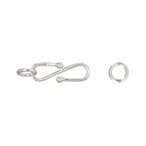 Clasp S-hook 1pkg1 sterling silver, 17.5x5.5mm / 6mm closed jump ring, 1-strand