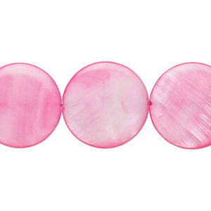 Mother-of-pearl shell 1pkg1, puffed flat round bead 15 inch pink 17-18mm