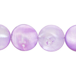 Mother-of-pearl shell 1pkg1, puffed flat round bead 15 inch lavender 14-15mm