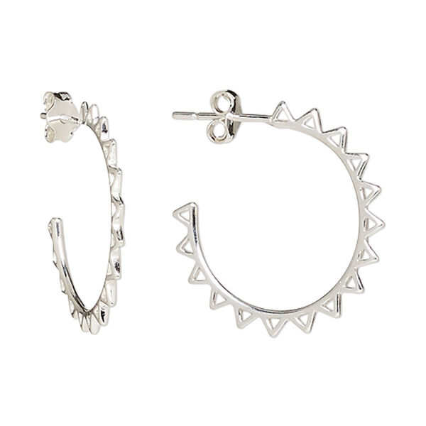 Earring, Create Compliments®, sterling silver, 23mm round hoop with post and open triangle design. Sold per pair. image number 0