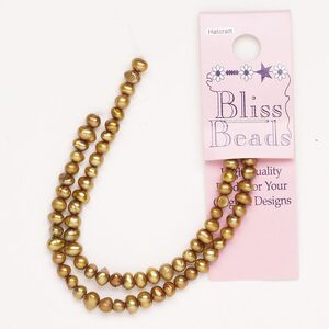 Pearl cultured freshwater 1pk 4-6mm semi-round, golden copper C grade, 10 inch dyed