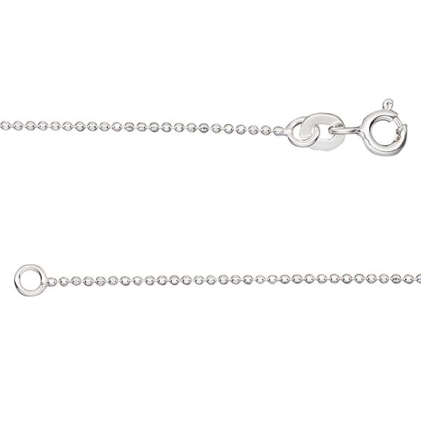 Chain, Gossamer™, sterling silver, 1mm faceted ball, 18 inches with springring clasp. Sold individually. image number 0