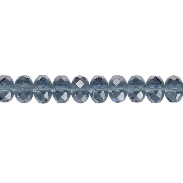Bead, Czech fire-polished glass, Montana blue, 7x5mm faceted rondelle. Sold per 15-1/2" to 16" strand. image number 0