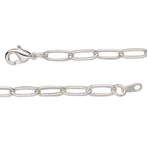 Chain 1pkg1 silver-plated paperclip, 3.8mm / lobster claw clasp, brass 18 inch