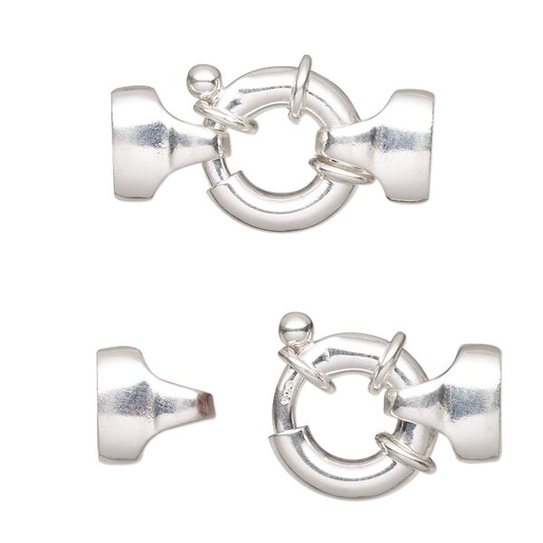 Clasp, springring, sterling silver, 25x15mm with glue-in ends, 6.5x3.5mm inside diameter. Sold individually. image number 0