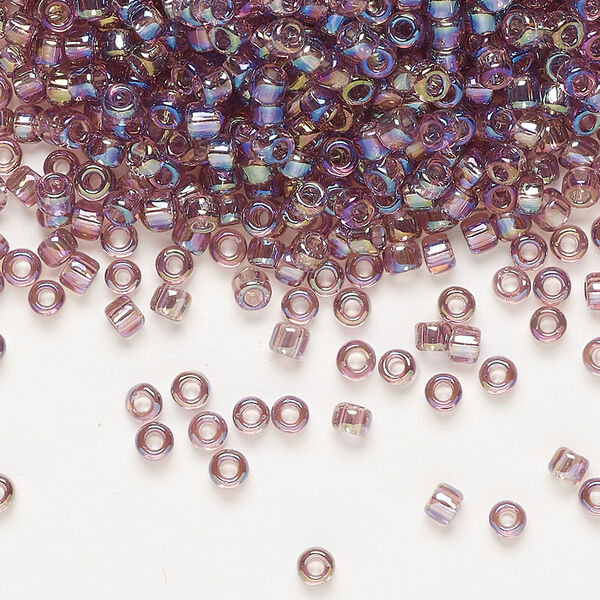 Seed bead, Dyna-Mites™, glass, transparent rainbow lilac, #8 round. Sold per 40-gram pkg. image number 0