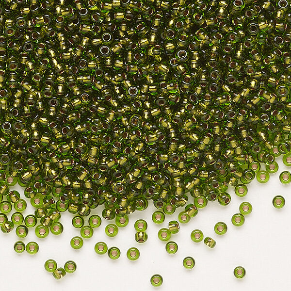 Seed bead, Preciosa Ornela Czech glass, pkg/50g, #11 rocaille, transparent copper-lined lime green, (59430). image number 0