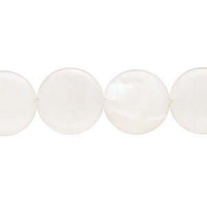 Mother-of-pearl shell 1pkg1, puffed flat round bead 15 inch white 13-14mm