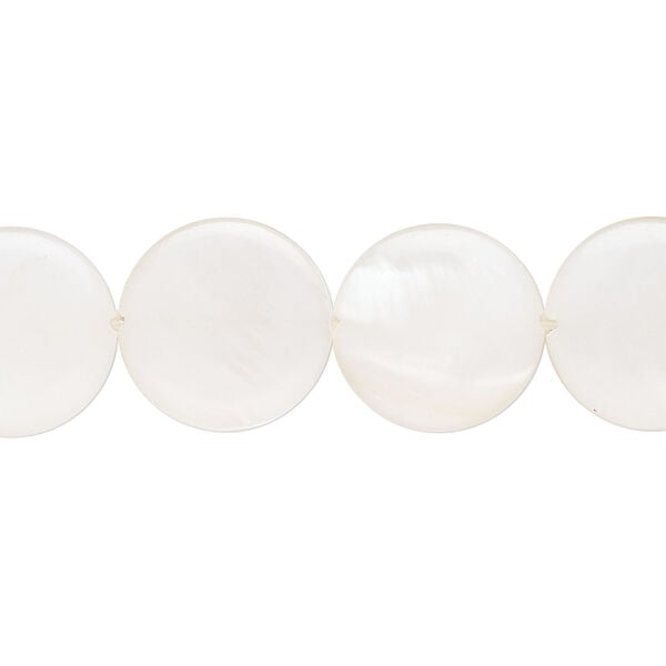 Mother-of-pearl shell 1pkg1, puffed flat round bead 15 inch white 13-14mm image number 0