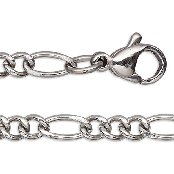 Chain, stainless steel, 3.5mm figaro, 18 inches with lobster claw clasp. Sold individually. image number 0