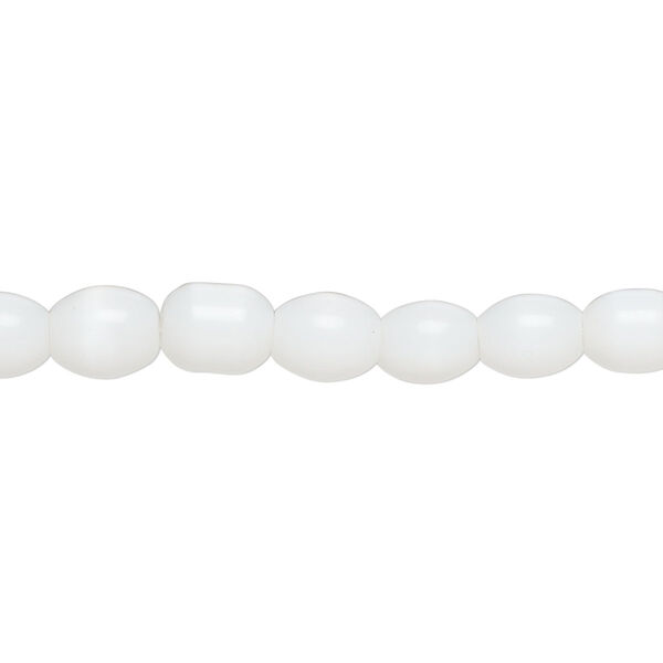 Bead, fiber optic glass, pkg/14 inch, opaque white, 7x6mm center-drilled oval. image number 0