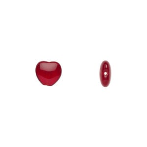 Bead, Czech pressed glass, ruby red, 8x7.5mm heart. Sold per 15-1/2" to 16" strand, approximately 50 beads.