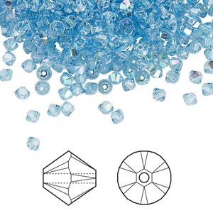 Bead 144pk aquamarine shimmer, Crystal Passions® 3mm bicone 5328